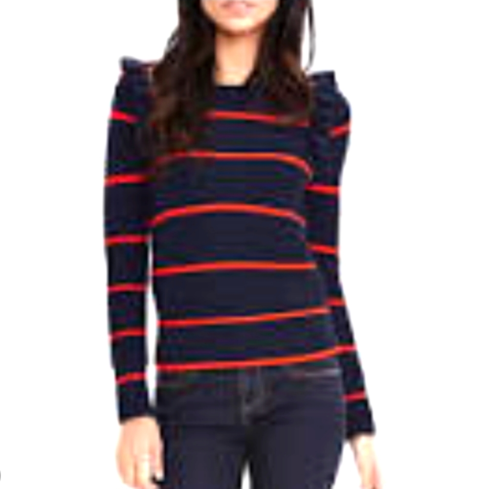 Banana Republic Navy striped knit ruffle sweater